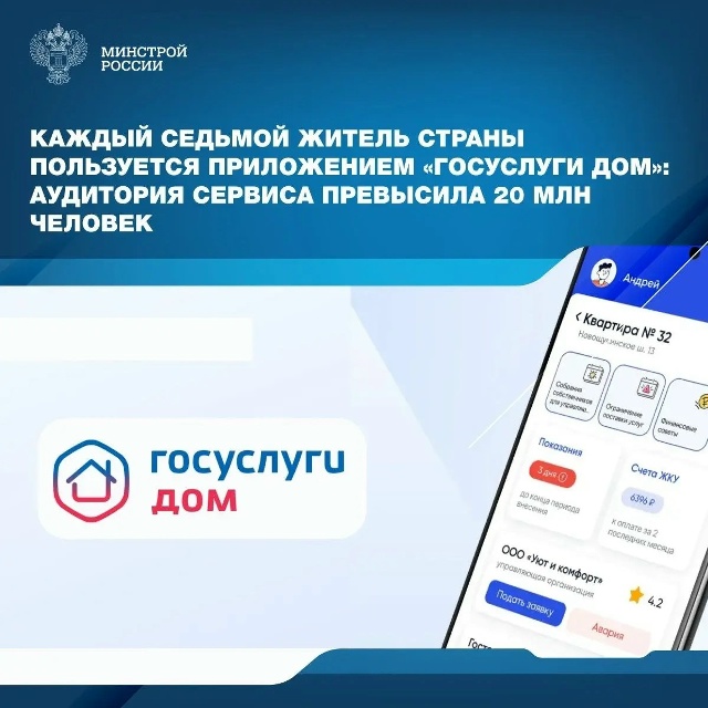 «Каждый седьмой житель страны пользуется приложением «Госуслуги Дом»: аудитория сервиса превысила 20 млн человек»